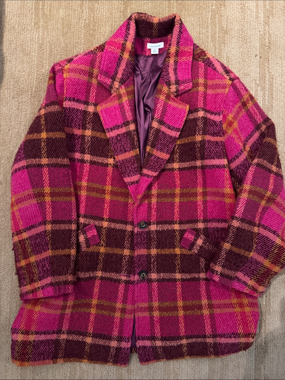 Oversized women’s Pink Plaid Wool Blend Overcoat